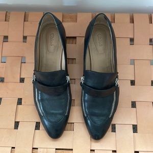 Chloe leather zip loafers with 2 inch heel